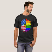 プライドLGBTデイジーハートレインボーアメリカン国旗の花 Tシャツ (正面フル)