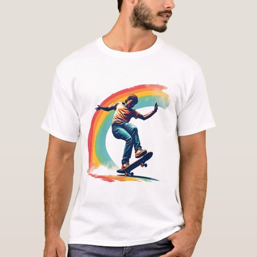 プライドTシャツ – レインボースケートボーダー Tシャツ (正面)