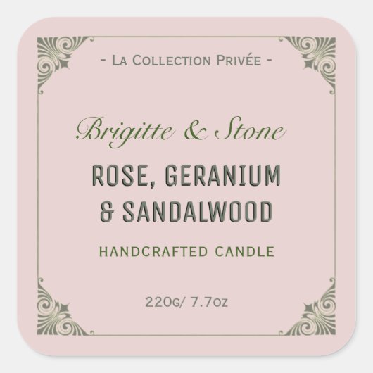 プライベートコレクション手作りキャンドルラベルピンク スクエアシール (正面)