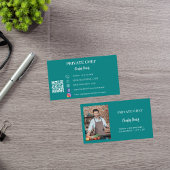 プライベートシェフティール（緑がかった色）グリーンフォトケータリングQRコード 名刺