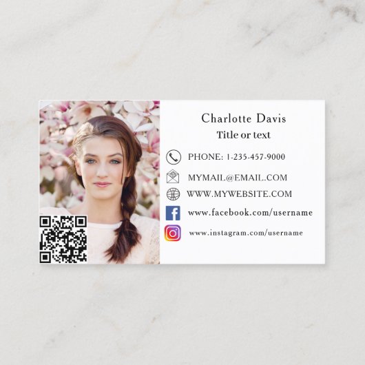 プライベートシェフピンクのスケール女性写真QRコード 名刺 (裏面)