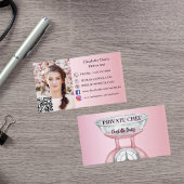 プライベートシェフピンクのスケール女性写真QRコード 名刺