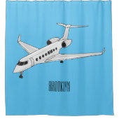 プライベートジェット漫画イラストレーション シャワーカーテン (正面)