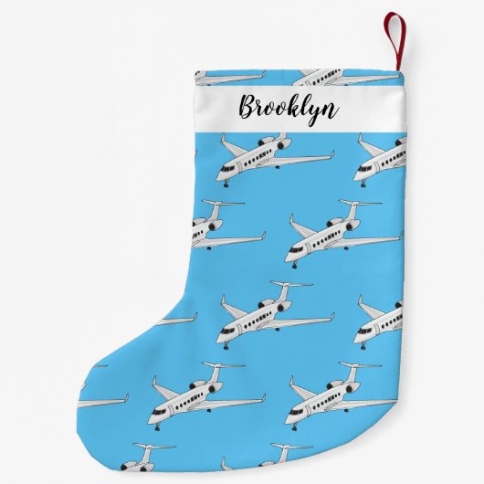 プライベートジェット漫画イラストレーション スモールクリスマスストッキング (裏面)