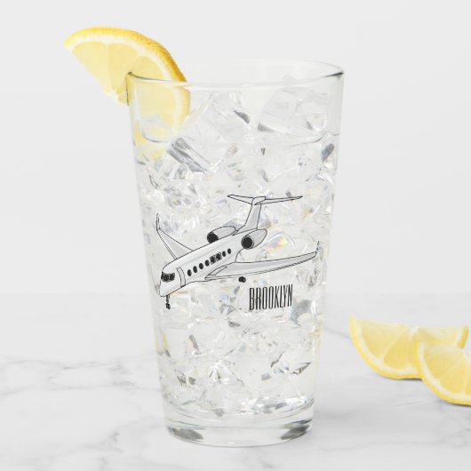 プライベートジェット漫画イラストレーション タンブラーグラス (アイス正面)