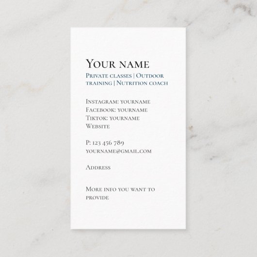 プライベートフィットネスコーチ栄養ジム名刺 名刺 (裏面)