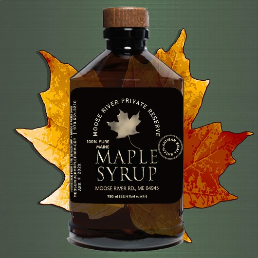 プライベートリザーブメープルシロップ黒と金ゴールドリーフ スクエアシール