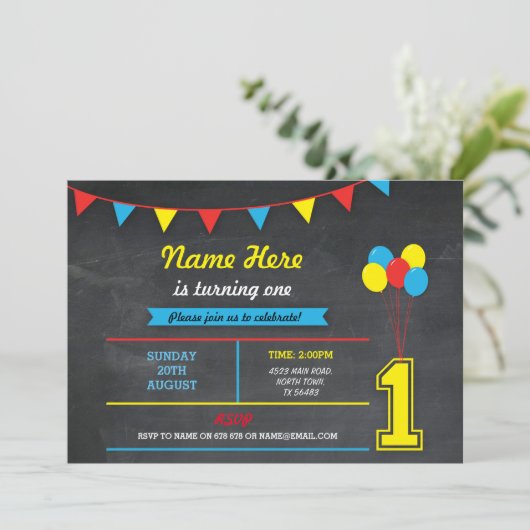 プライマリカラー誕生日ガールズボーイズ1stワン招待状 招待状 (スタンド正面)