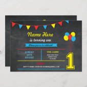 プライマリカラー誕生日ガールズボーイズ1stワン招待状 招待状 (正面/裏面)