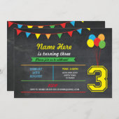 プライマリカラー誕生日ガールズボーイズ3番招待状 招待状 (正面/裏面)