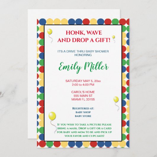 プライマリーカラーのベビーシャワーへの招待 招待状 (正面/裏面)