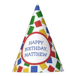 プライマリーカラートイ建物ブリックパターンプリント パーティーハット