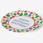 プライマリーカラートイ建物レンガ誕生日パーティー ペーパープレート (アングル)