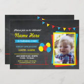 プライマリーカラー誕生日ガールズボーイズフォト招待状 招待状 (正面/裏面)