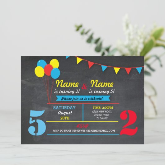 プライマリーカラー誕生日ガールズボーイズ任意の年齢招待状 招待状 (スタンド正面)