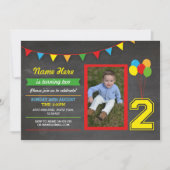 プライマリーカラー誕生日ガールズボーイズ2nd 2枚の写真 招待状 (正面)