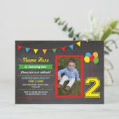 プライマリーカラー誕生日ガールズボーイズ2nd 2枚の写真 招待状 (スタンド正面)