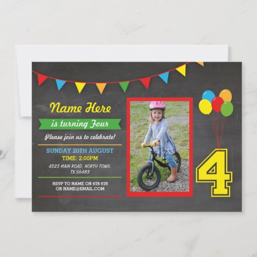 プライマリーカラー誕生日ガールズボーイズ4枚目の写真 招待状 (正面)