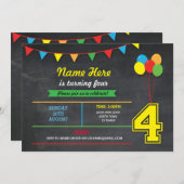 プライマリーカラー誕生日ガールズボーイズ4th招待状 招待状 (正面/裏面)