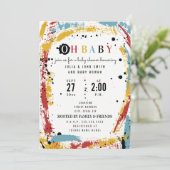 プライマリーブラシストローク アブストラクト ユニセックス オー ベイビー シャワー 招待状 (スタンド正面)