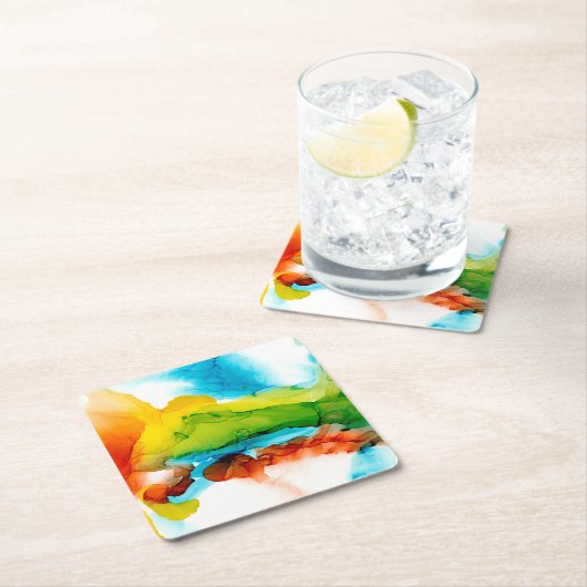 プライマリ梅 – 水彩 スクエアペーパーコースター (インサイチュ)