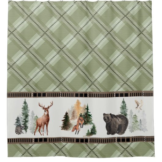 プライ素朴ドウォーター色ウッドランドアニマルキャビン シャワーカーテン (正面)