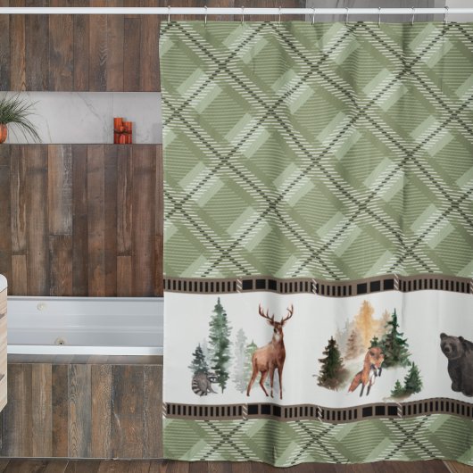 プライ素朴ドウォーター色ウッドランドアニマルキャビン シャワーカーテン