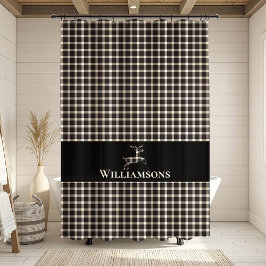 プライ素朴ドモノグラムディアー | クリームホワイトブラック シャワーカーテン