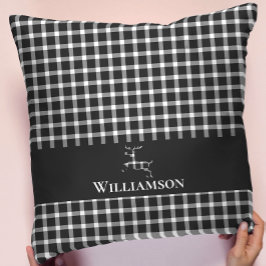 プライ素朴ドモノグラムディアー |白い黒 クッション