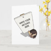 プラカードおもしろいを持つハリネズミ漫画のプロテスター カード (黄色い花)