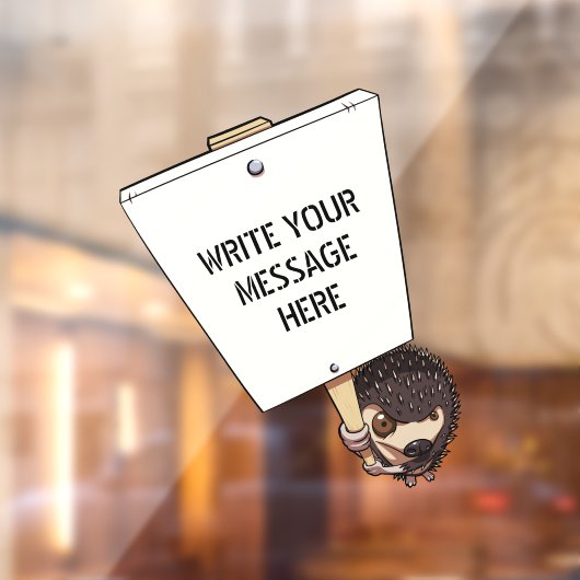 プラカードおもしろいマンガのハリネズミを持つプロテスター ウィンドウサイン (シート2)