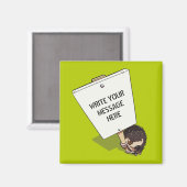 プラカードおもしろいマンガのハリネズミを持つプロテスター マグネット (正面/裏面)