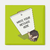 プラカードおもしろいマンガのハリネズミを持つプロテスター マグネット (正面)