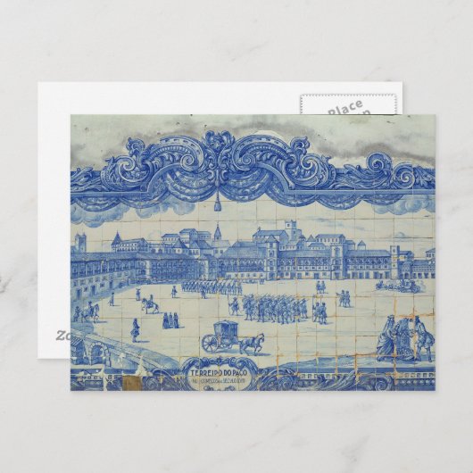 プラカ・ド・コメルシオを描いたアズレホスのタイル ポストカード (正面/裏面)