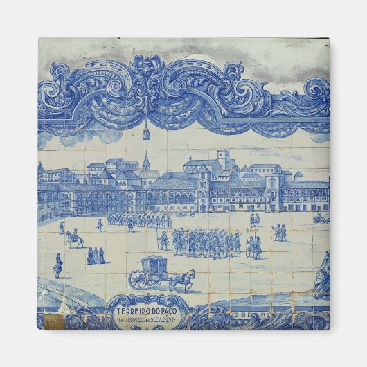 プラカ・ド・コメルシオを描いたアズレホスのタイル マグネット (正面)