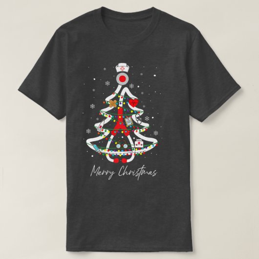 プラクティショナユレタイドナースツリーステソスコープクリスマス Tシャツ (デザイン正面)