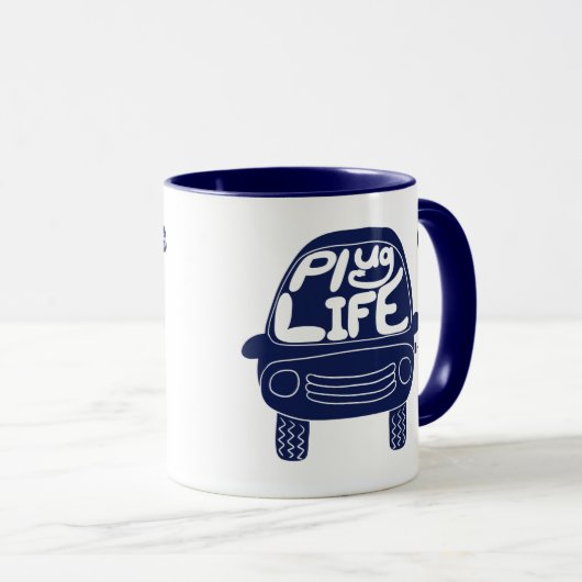 プラグライフかわいいネイビーブルー電気自動車 マグカップ (正面右)