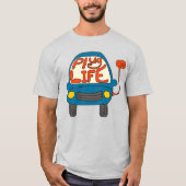 プラグライフかわいい青い電気自動車グラフィック Tシャツ (正面)