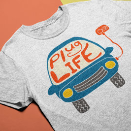 プラグライフかわいい青い電気自動車グラフィック Tシャツ