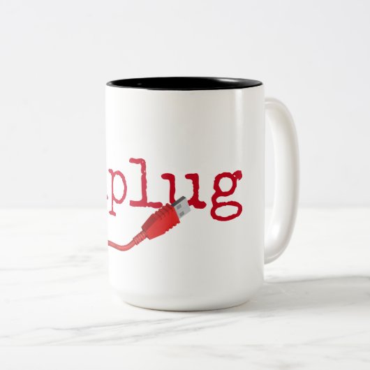 プラグ抜き文字付き赤USBケーブル ツートーンマグカップ (正面右)