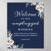 プラグ結婚を抜いた式のサインネイビーブルーフローラ ポスター (正面)