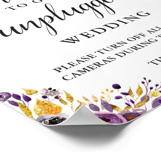 プラグ結婚を抜いた式のサイン紫の金ゴールドフローラ ポスター (角)