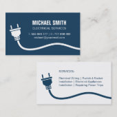 プラグ&ワイヤ電気技師、電気（濃い青） 名刺 (正面/裏面)