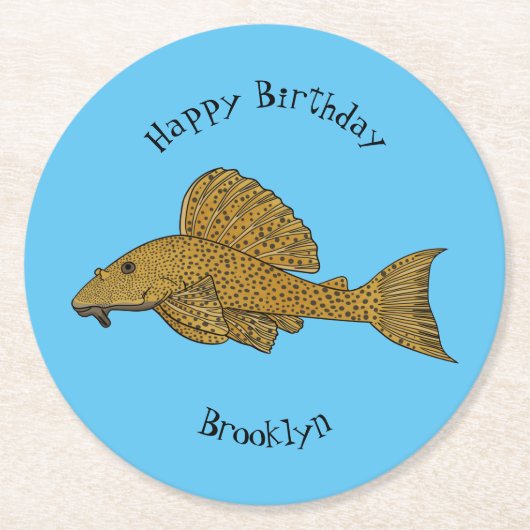 プラコフィッシュ漫画イラストレーション ラウンドペーパーコースター (正面)