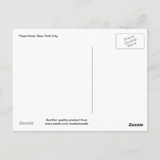 プラザホテルニューヨークシティヴィンテージ ポストカード (裏面)