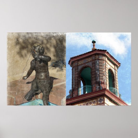 プラザ建物と噴水詳細 ポスター (正面)