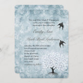 プラシッドブルーダマスクハートリーフアクアツリー 招待状 (正面/裏面)
