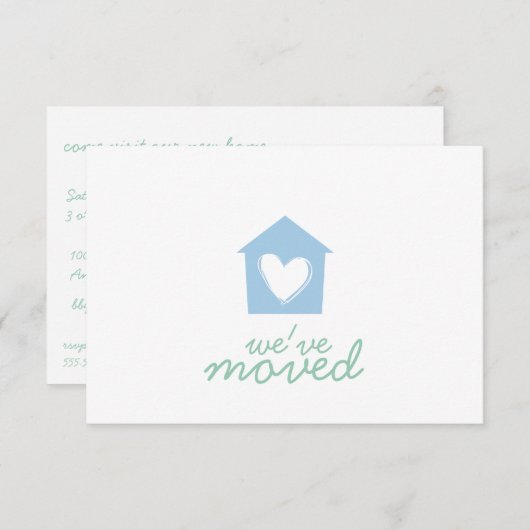 プラシッドブルーハートハウス引っ越し祝いパーティーパーティー招待状 招待状 (正面/裏面)