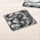 プラシッドライオン顔シルバー スクエアペーパーコースター (アングル)