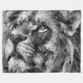 プラシッドライオン顔シルバー フリースブランケット (正面(横))